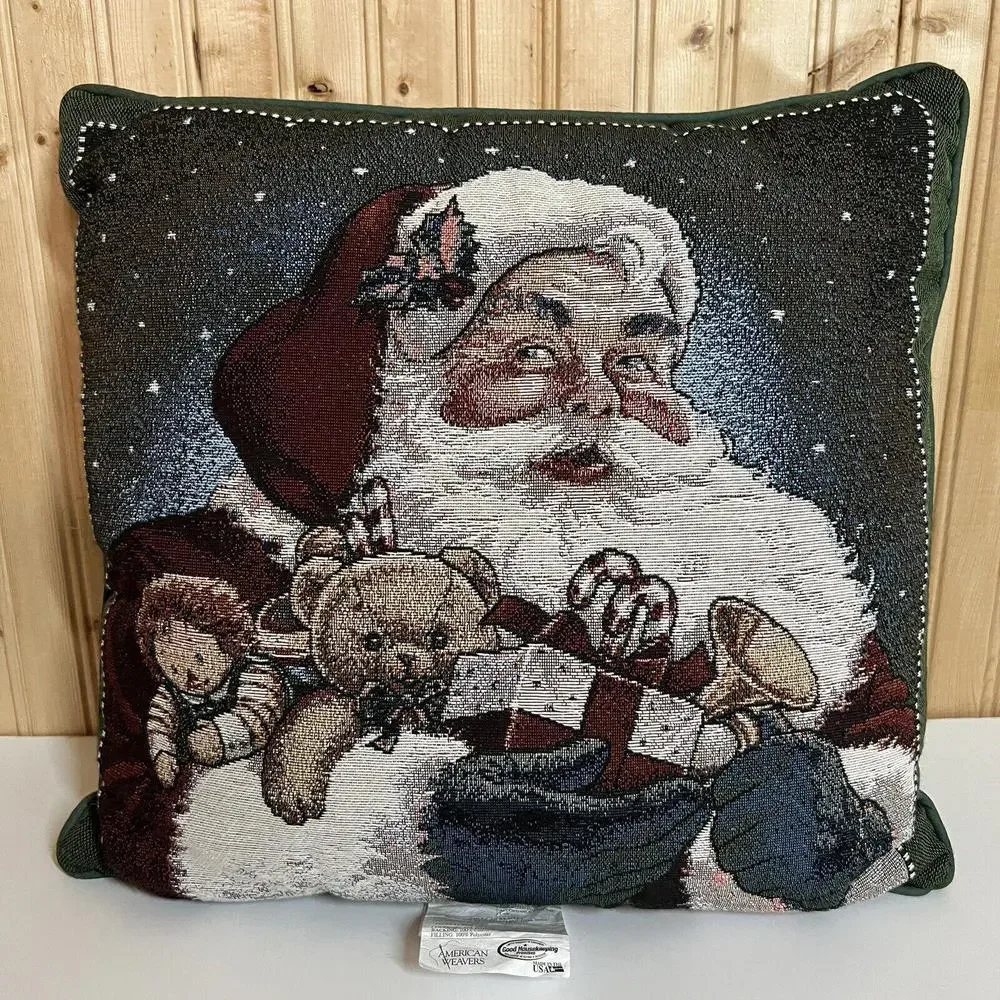 Lot Of 2 VTG Christmas Throw Pillows Santa Teddy Bears American Weavers Mohawk